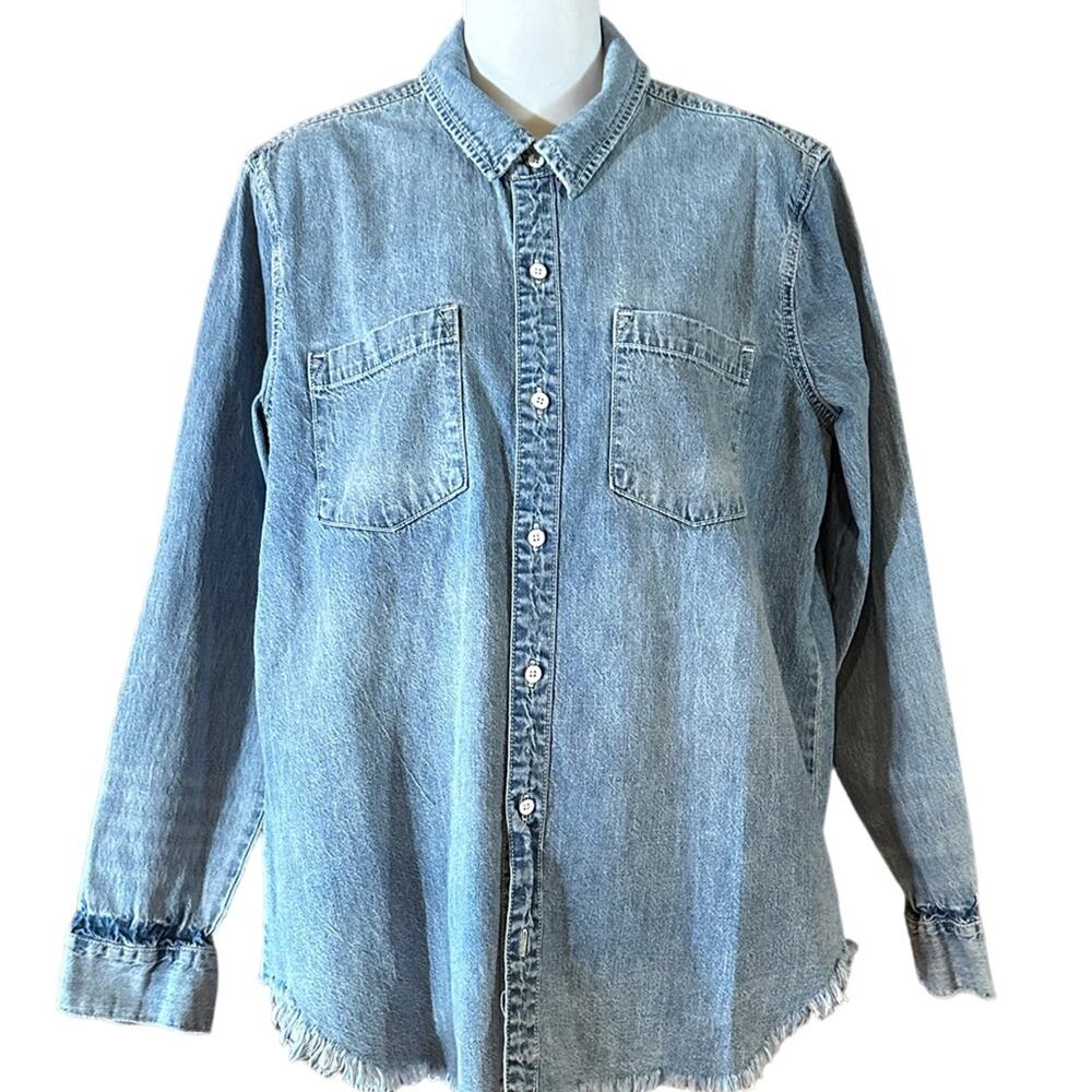 Lucky Brand Womens Medium Long Sleeve 100% Cotton Raw Hem Denim Shirt